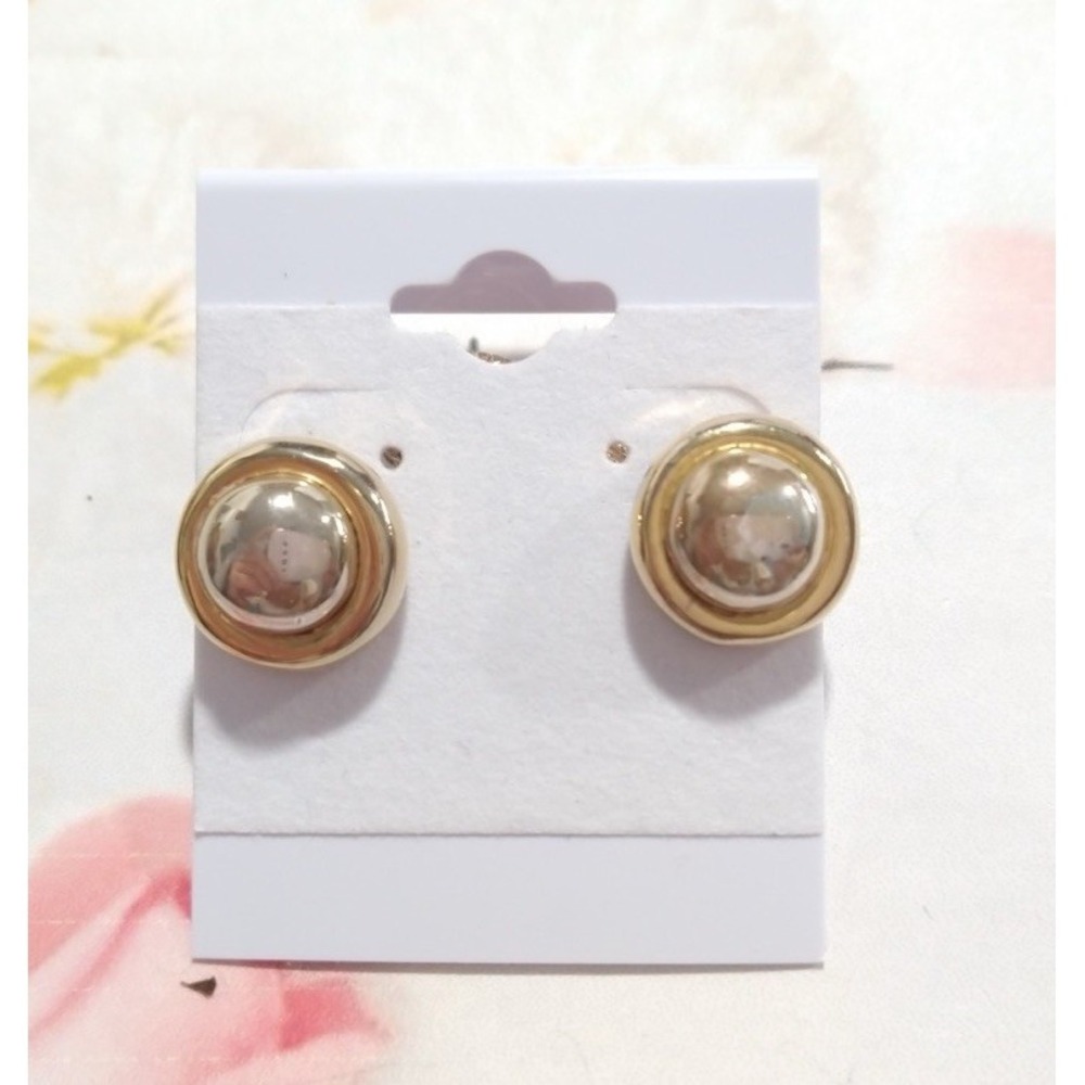 Vtg Danecraft Dainty Stud Earrings Round Gold Silver Two Tone Retro 80s ED1